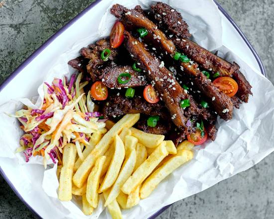 Sticky Ribs, Chips & Slaw