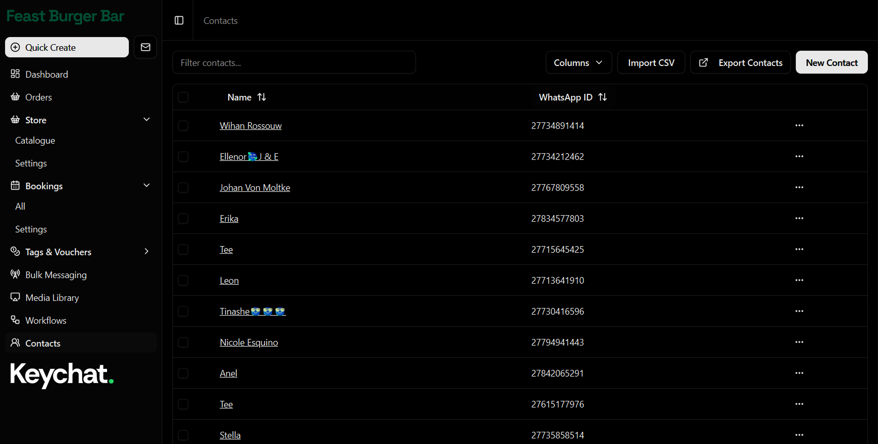 Keychat Dashboard - Contacts